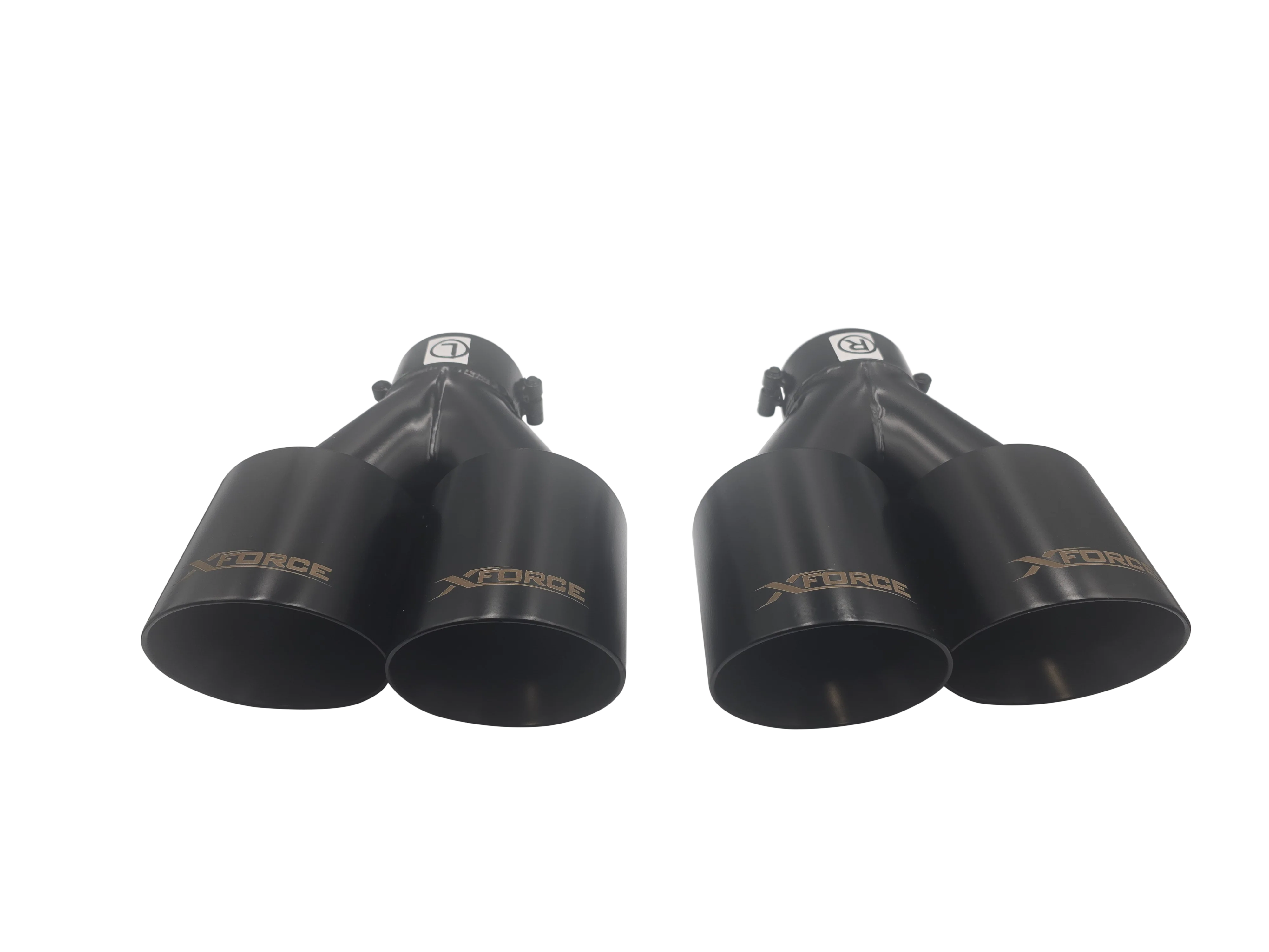 Twin 4Inch Round Black Angle Cut Tip with 2.25" Inlet - Image 3