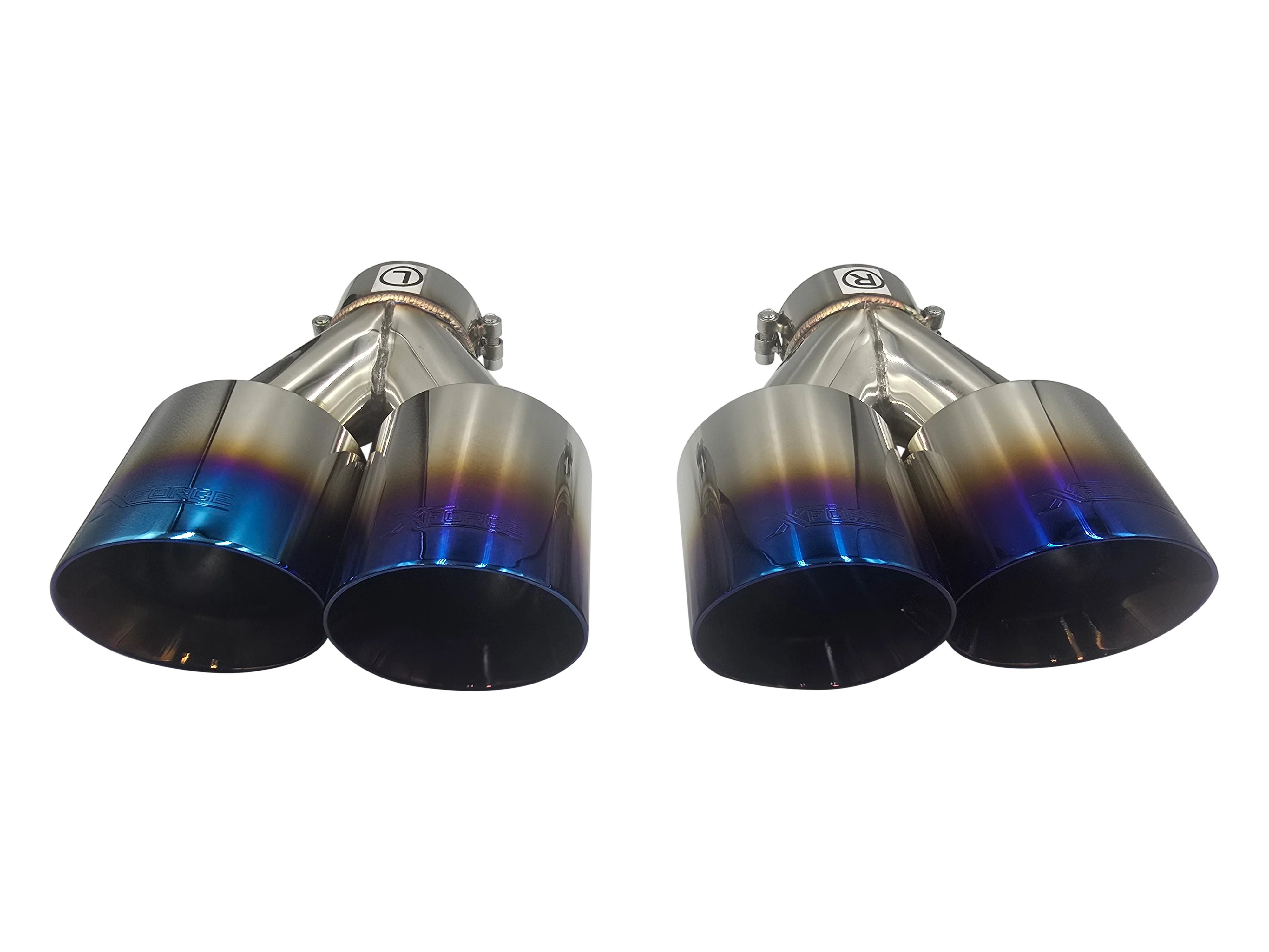 Twin 4Inch Round Burnt Blue Angle Cut Tip with 2.5Inch Inlet - Image 3