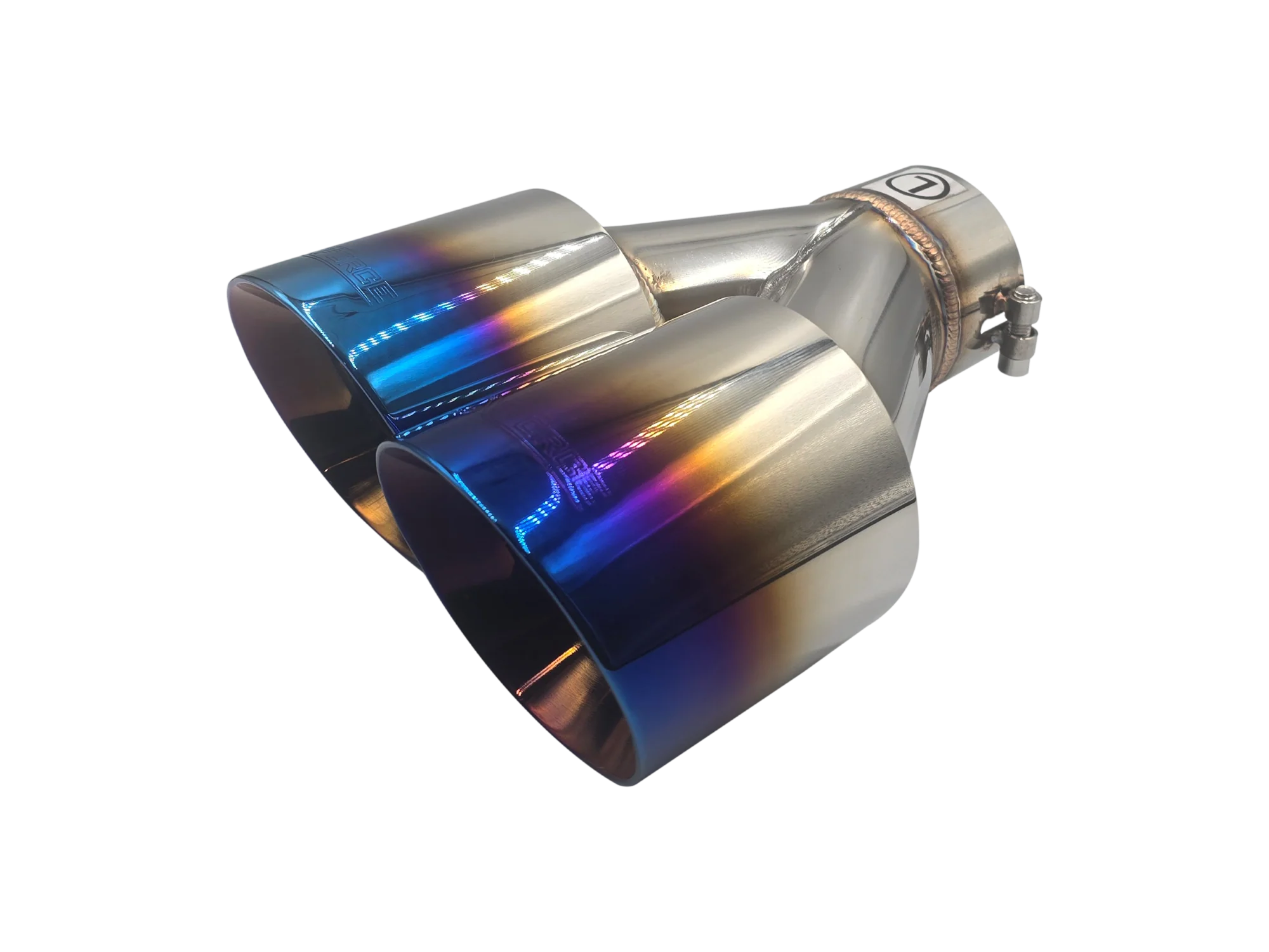 Twin 4Inch Round Burnt Blue Angle Cut Tip with 3Inch Inlet for Right Hand Side - Image 3