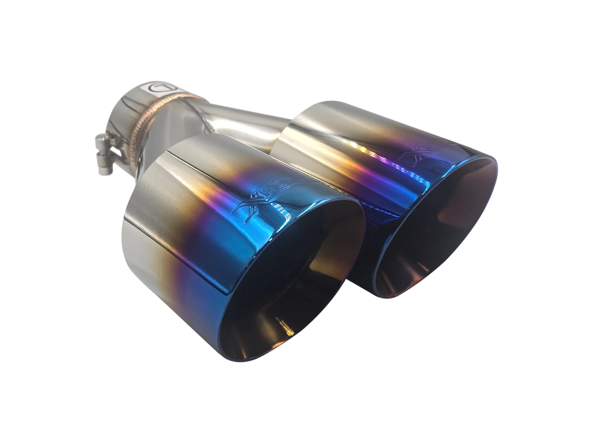 Twin 4Inch Round Burnt Blue Angle Cut Tip with 3Inch Inlet for Right Hand Side - Image 4