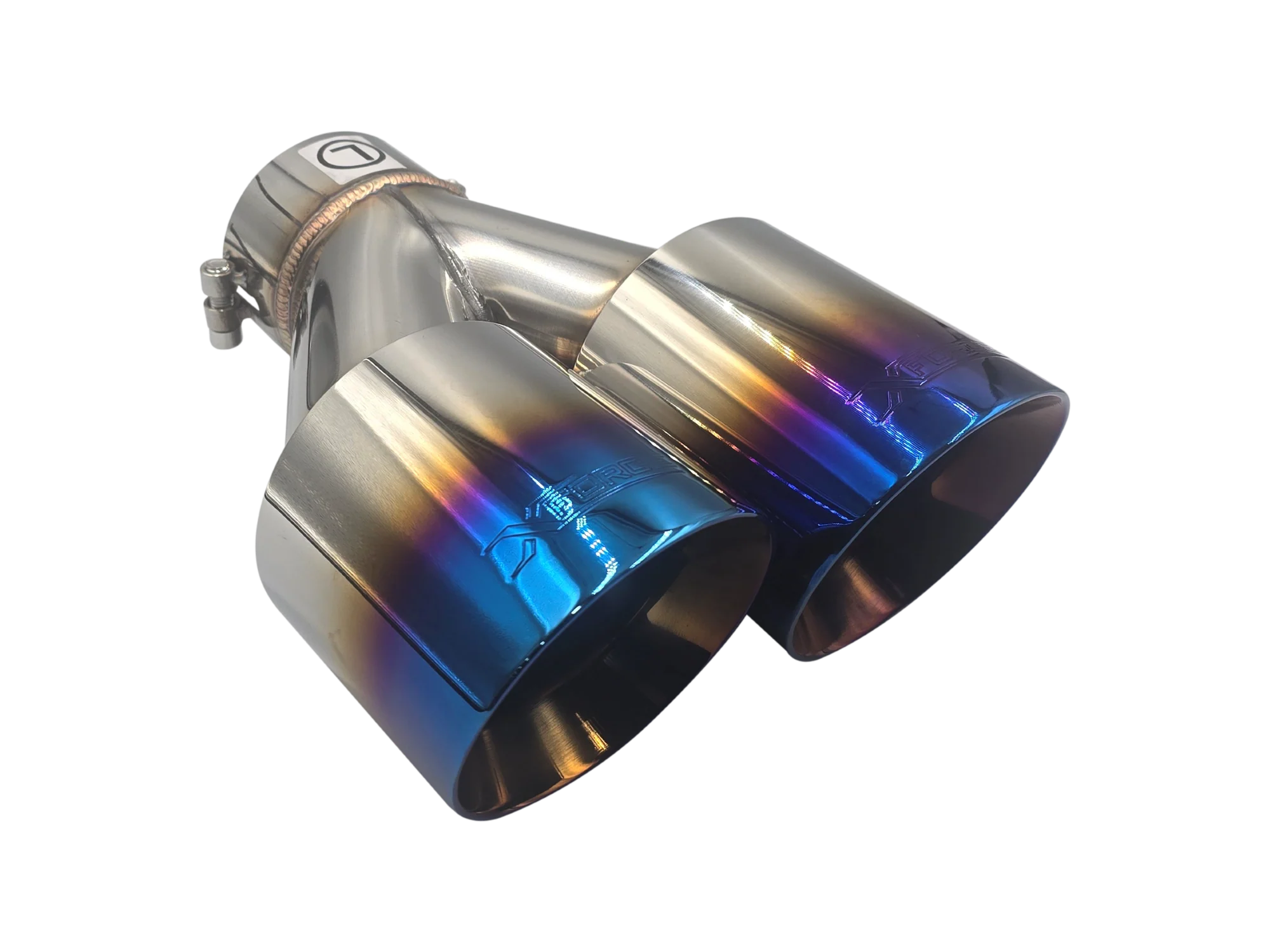 Twin 4Inch Round Burnt Blue Angle Cut Tip with 3Inch Inlet for Right Hand Side - Image 5